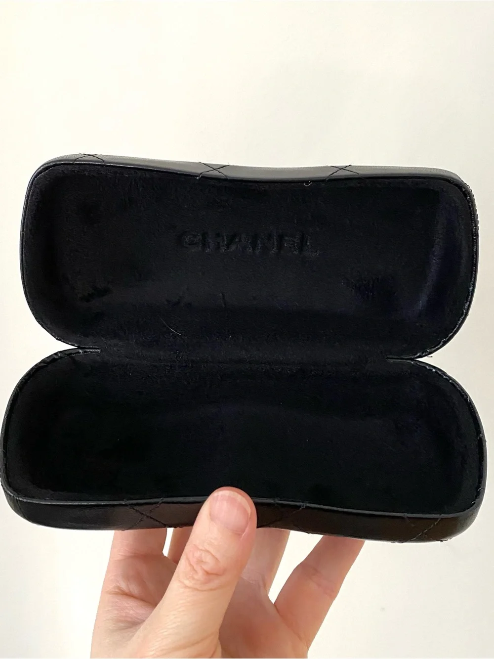 Chanel Made in Italy Black Quilted Leather CC Logo Hard Glasses Sunglasses Case